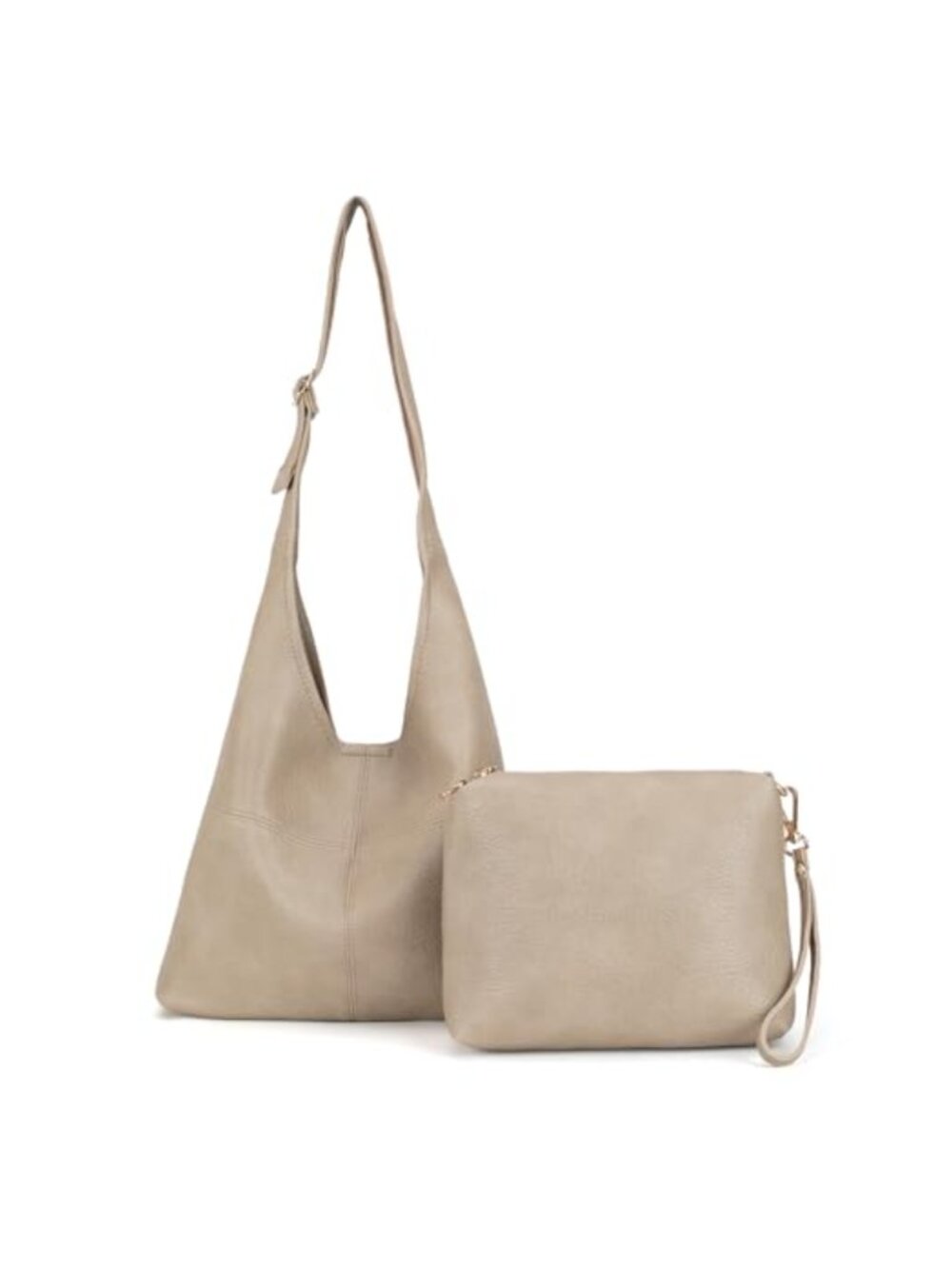 Pebbled Vegan Leather Slouchy Hobo Shoulder Bag with Wristlet Purse Set